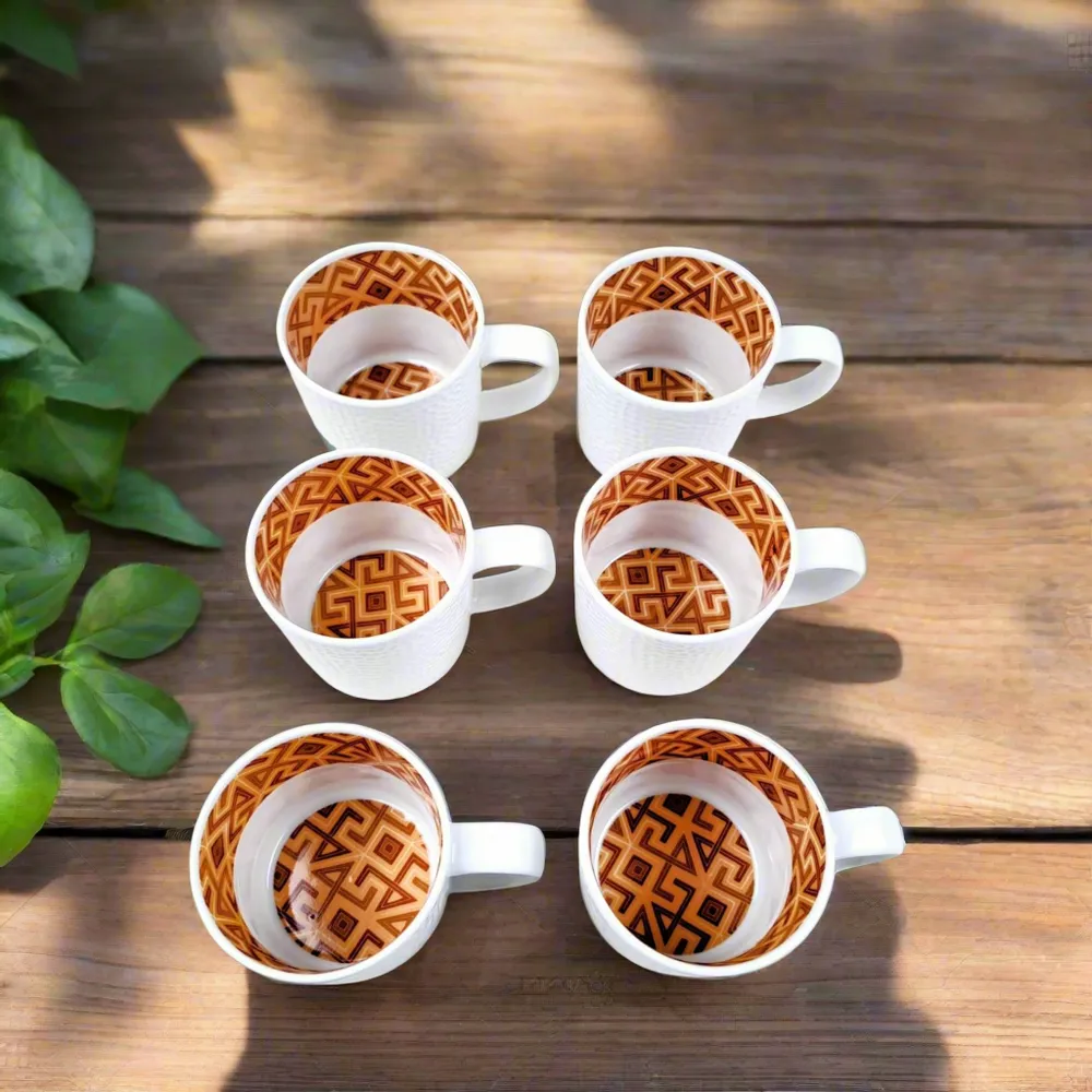 Gifts - Handcrafted French Porcelain Mug: Ntshak Kuba Patterns & Unique Customization - KEMI HOME ART