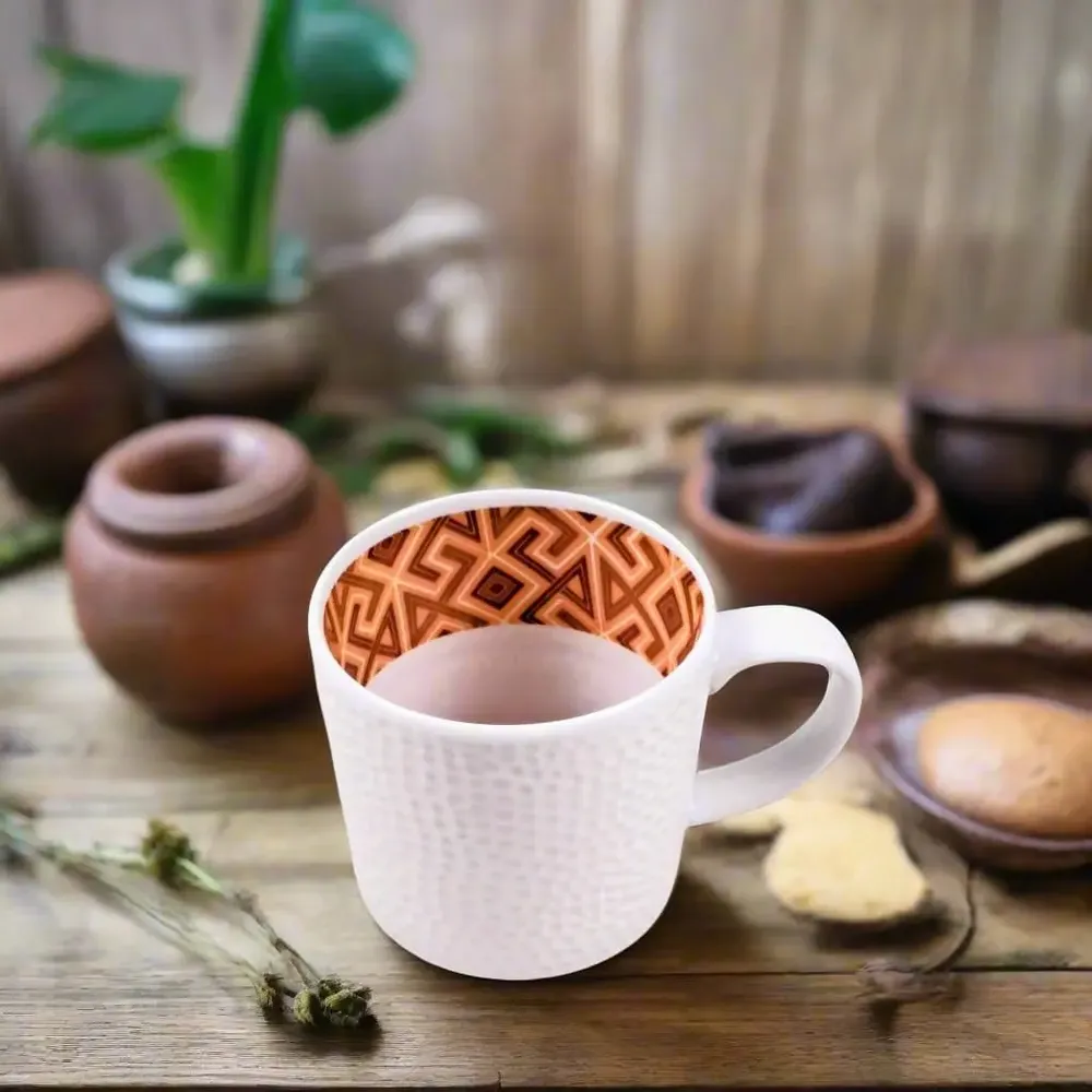 Gifts - Handcrafted French Porcelain Mug: Ntshak Kuba Patterns & Unique Customization - KEMI HOME ART