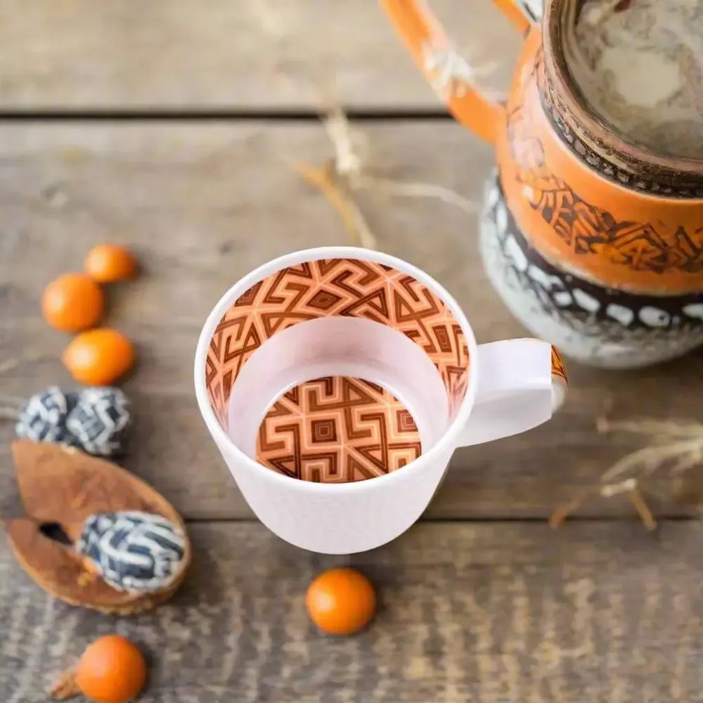 Gifts - Handcrafted French Porcelain Mug: Ntshak Kuba Patterns & Unique Customization - KEMI HOME ART