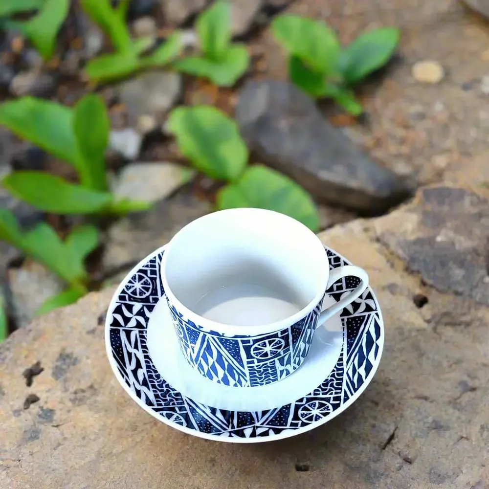 Gifts - Ndop Blue Teacup Set: Customizable African Elegance in Fine French Porcelain - KEMI HOME ART