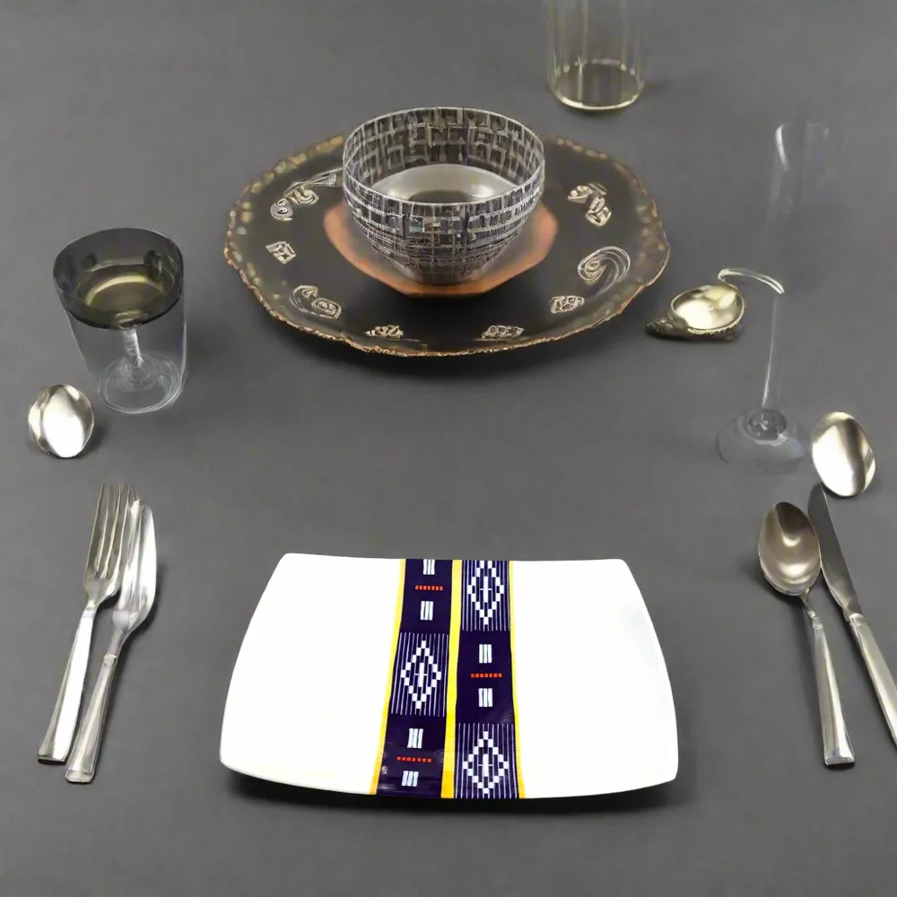 Gifts - Baoulé Elephants: Customizable Square Porcelain Plate Set - Ivorian Craftsmanship & Tradition - KEMI HOME ART