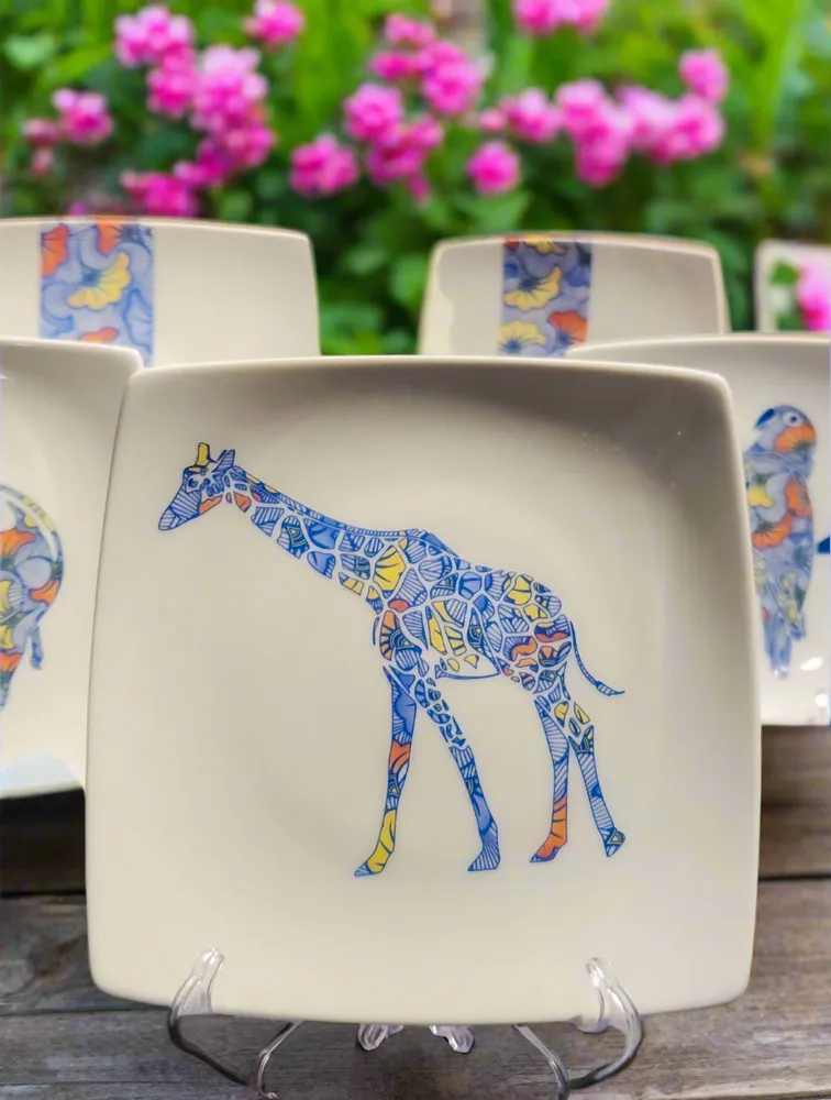 Gifts - Limited Edition: Set of 12 Customizable Porcelain Plates - WAX Wedding Flowers & Symbolic Animal Motifs - KEMI HOME ART
