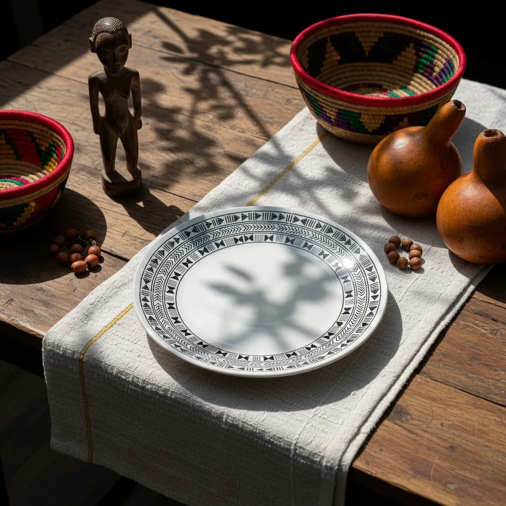Gifts - Customizable Bogolan Plates - Fine French Porcelain with Unique Ethnic Patterns - KEMI HOME ART