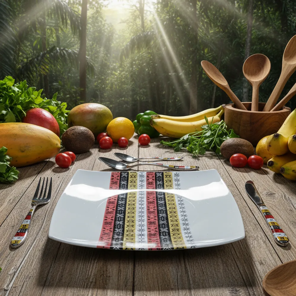 Gifts - Limited Edition: Set of 12 Customizable Square Porcelain Plates - Bogolan & West African Masks Design - Unique Table Art - KEMI HOME ART