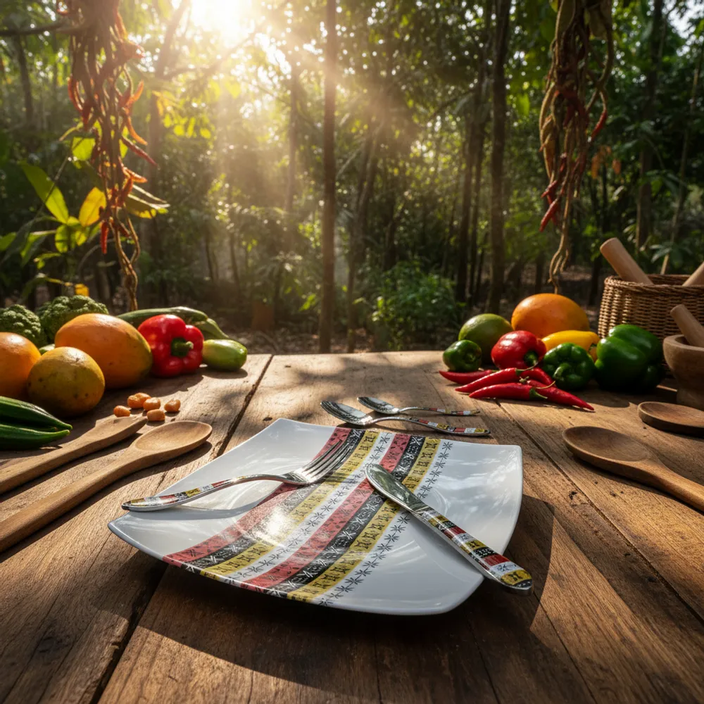 Gifts - Limited Edition: Set of 12 Customizable Square Porcelain Plates - Bogolan & West African Masks Design - Unique Table Art - KEMI HOME ART