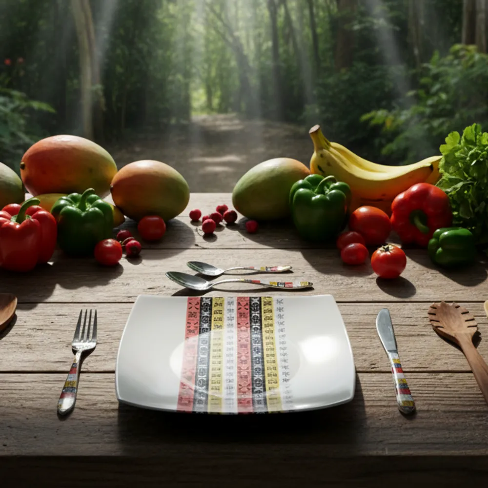 Gifts - Limited Edition: Set of 12 Customizable Square Porcelain Plates - Bogolan & West African Masks Design - Unique Table Art - KEMI HOME ART