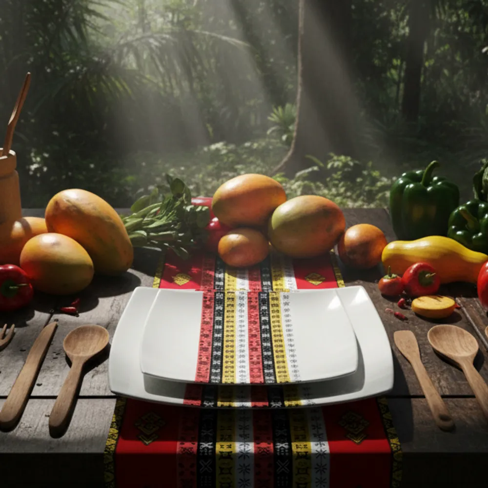 Gifts - Limited Edition: Set of 12 Customizable Square Porcelain Plates - Bogolan & West African Masks Design - Unique Table Art - KEMI HOME ART