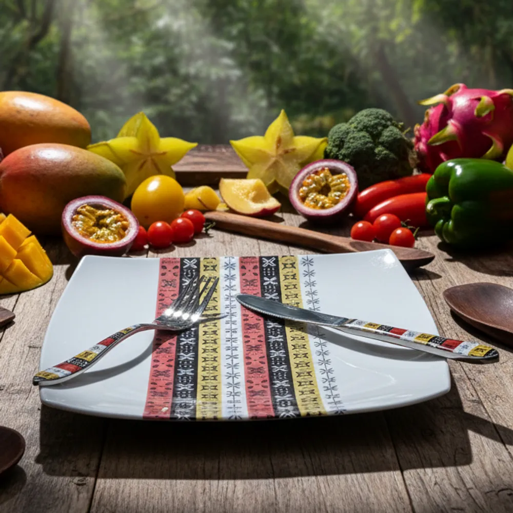 Gifts - Limited Edition: Set of 12 Customizable Square Porcelain Plates - Bogolan & West African Masks Design - Unique Table Art - KEMI HOME ART