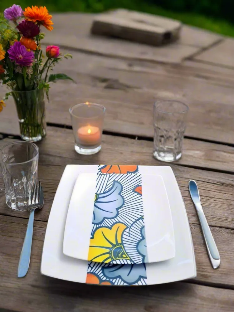 Gifts - Prestige Edition: Customizable Porcelain Plate Set with 'Grand Marriage Flowers' WAX Motif – African Elegance for Your Table - KEMI HOME ART