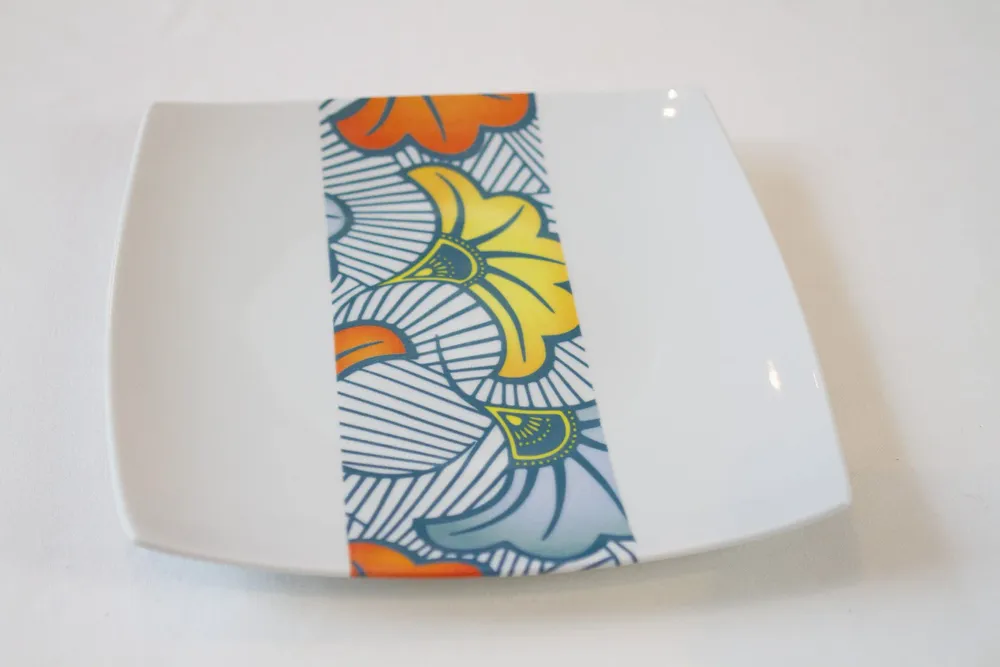 Gifts - Prestige Edition: Customizable Porcelain Plate Set with 'Grand Marriage Flowers' WAX Motif – African Elegance for Your Table - KEMI HOME ART