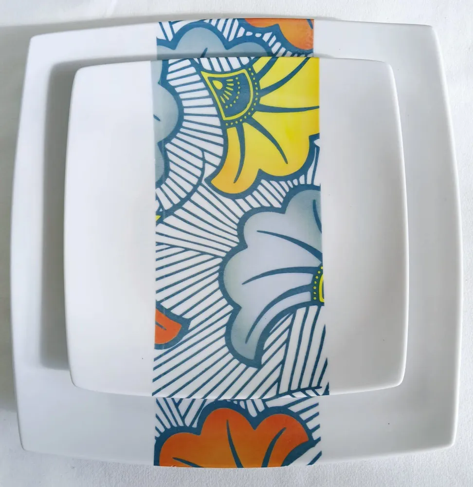 Gifts - Prestige Edition: Customizable Porcelain Plate Set with 'Grand Marriage Flowers' WAX Motif – African Elegance for Your Table - KEMI HOME ART