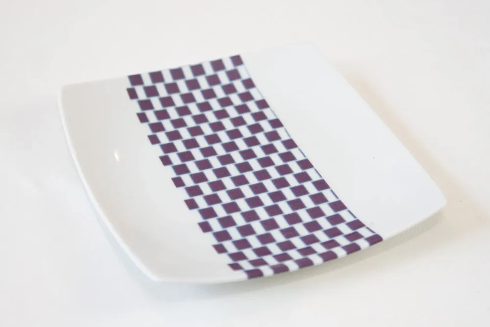 Gifts - Limited Edition: Customizable Set of 12 Square French Porcelain Plates - Unique Ludo Kouin WAX Pattern - KEMI HOME ART