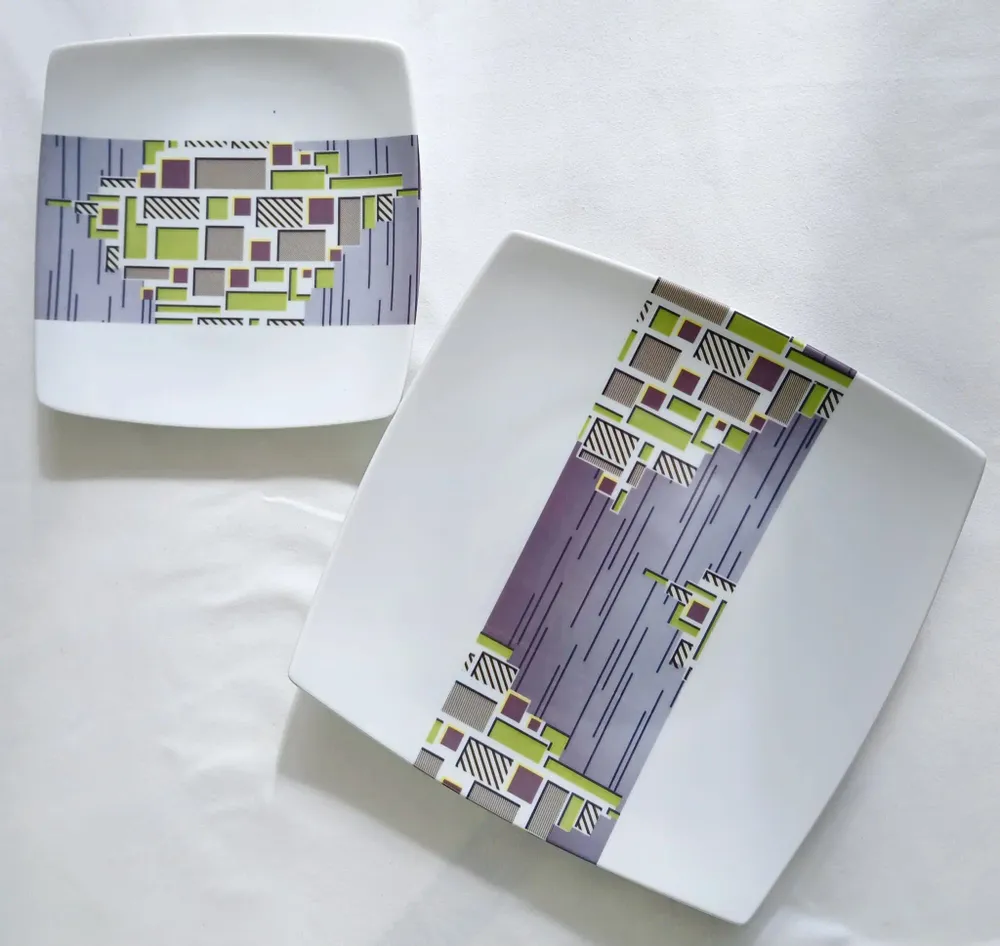 Gifts - Prestige Edition: Set of 12 Customizable Square Porcelain Plates - Unique WAX Billionaire Pattern - KEMI HOME ART