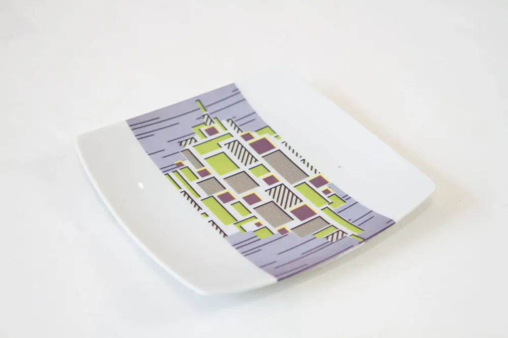 Gifts - Prestige Edition: Set of 12 Customizable Square Porcelain Plates - Unique WAX Billionaire Pattern - KEMI HOME ART