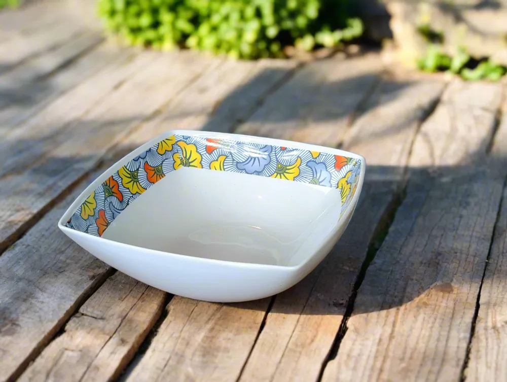 Gifts - Customizable Porcelain Bowl - 'Wedding Flowers' Wax Motif - African Elegance for Your Table - KEMI HOME ART