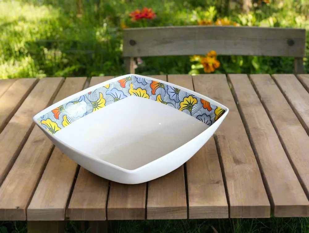 Gifts - Customizable Porcelain Bowl - 'Wedding Flowers' Wax Motif - African Elegance for Your Table - KEMI HOME ART