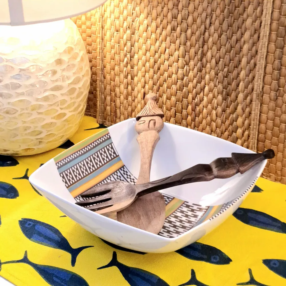 Gifts - Handcrafted Customizable Porcelain Bowl - Ethnic Kanta Pattern from Niger in Gift Box - KEMI HOME ART