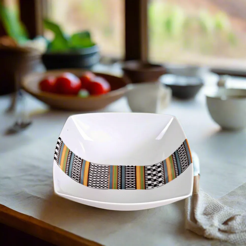Gifts - Handcrafted Customizable Porcelain Bowl - Ethnic Kanta Pattern from Niger in Gift Box - KEMI HOME ART