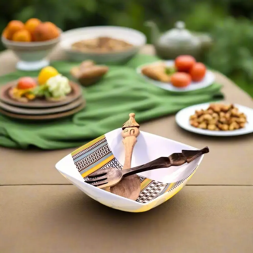 Gifts - Handcrafted Customizable Porcelain Bowl - Ethnic Kanta Pattern from Niger in Gift Box - KEMI HOME ART