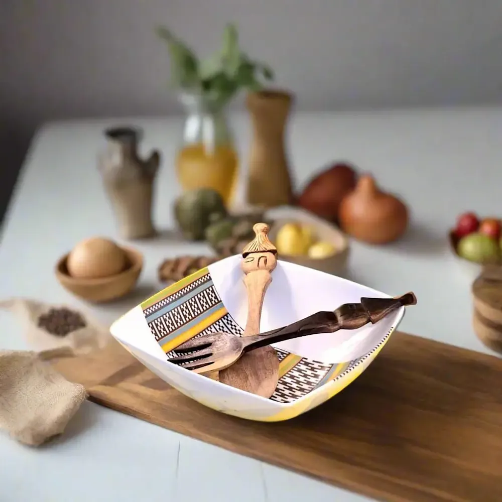 Gifts - Handcrafted Customizable Porcelain Bowl - Ethnic Kanta Pattern from Niger in Gift Box - KEMI HOME ART