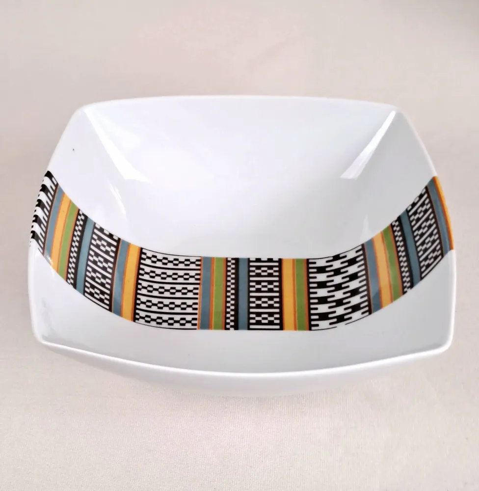 Gifts - Handcrafted Customizable Porcelain Bowl - Ethnic Kanta Pattern from Niger in Gift Box - KEMI HOME ART
