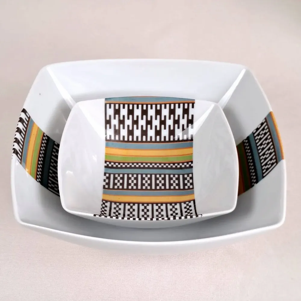 Gifts - Handcrafted Customizable Porcelain Bowl - Ethnic Kanta Pattern from Niger in Gift Box - KEMI HOME ART