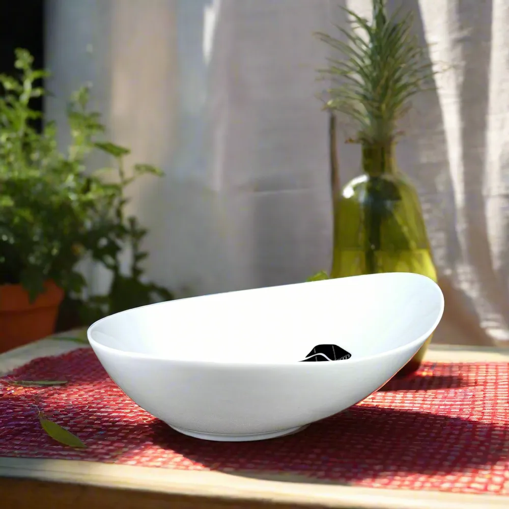 Gifts - Handcrafted Oval Porcelain Bowl - Customizable Elephant & Senufo Black Motif - Unique French Table Art Piece - KEMI HOME ART