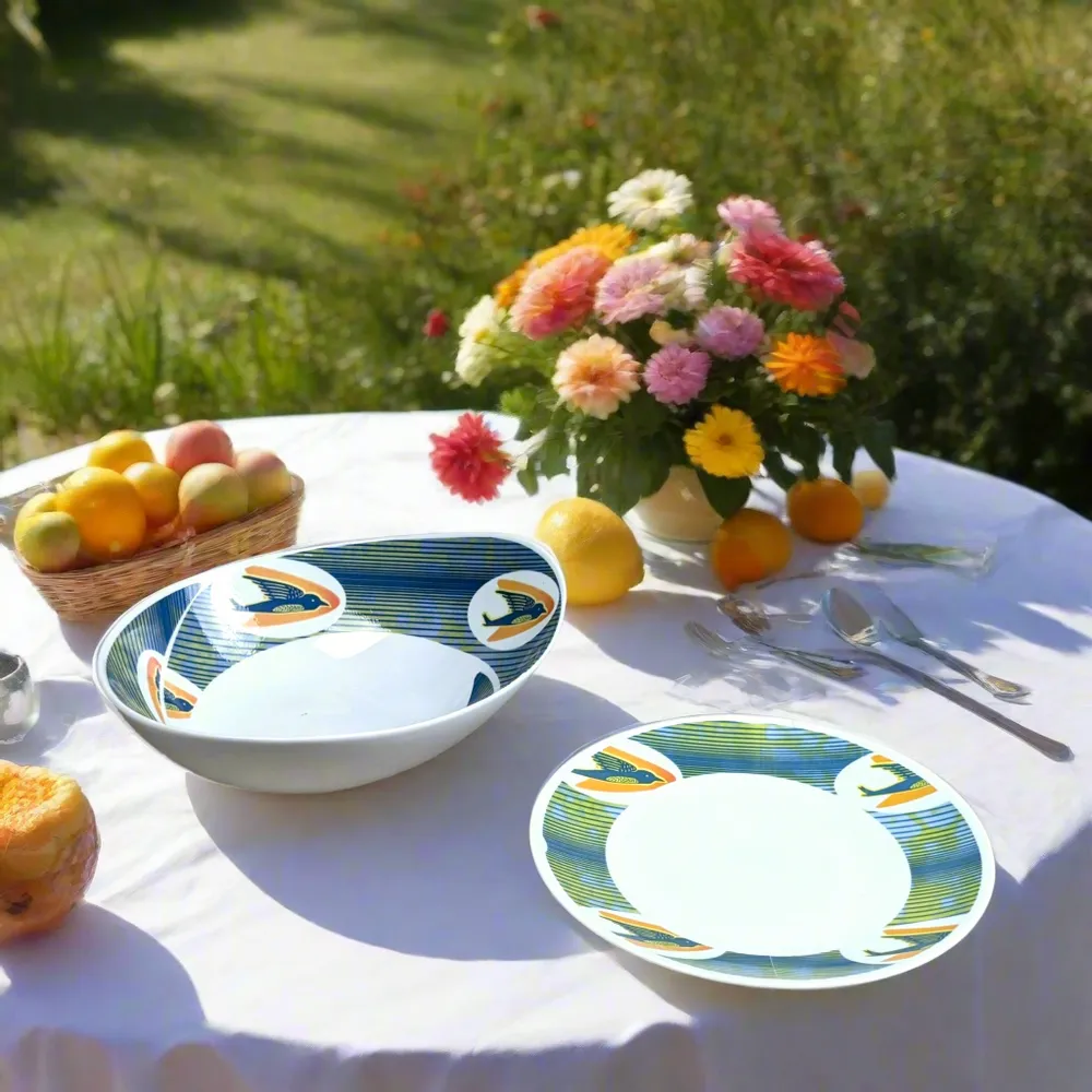 Gifts - Oval French Porcelain Bowl - Customizable Swallow WAX Pattern - Artisan Elegance & Symbols of Hope - KEMI HOME ART