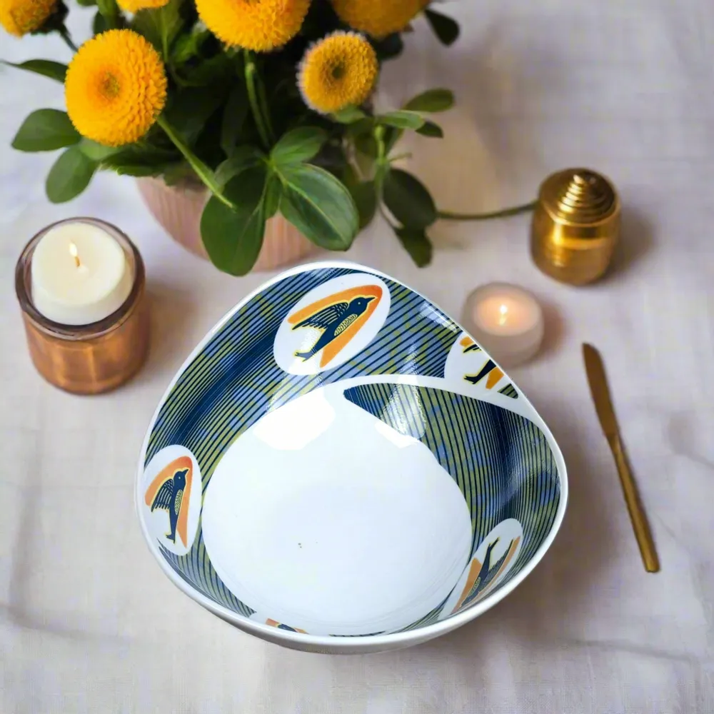 Gifts - Oval French Porcelain Bowl - Customizable Swallow WAX Pattern - Artisan Elegance & Symbols of Hope - KEMI HOME ART