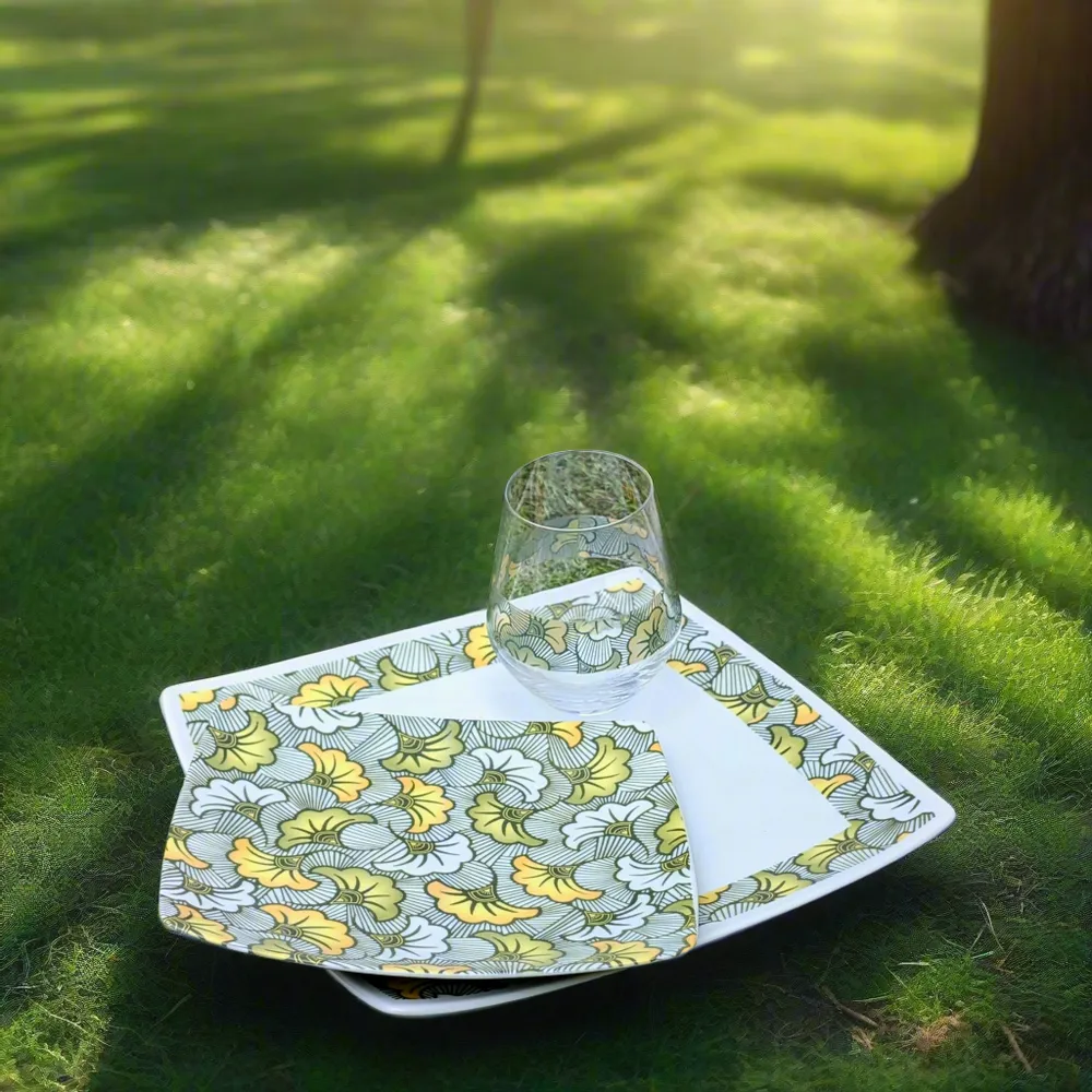 Gifts - WAX Wonder: Customizable French Porcelain Plate Set with Unique Green Floral Motif for Weddings & Celebrations - KEMI HOME ART