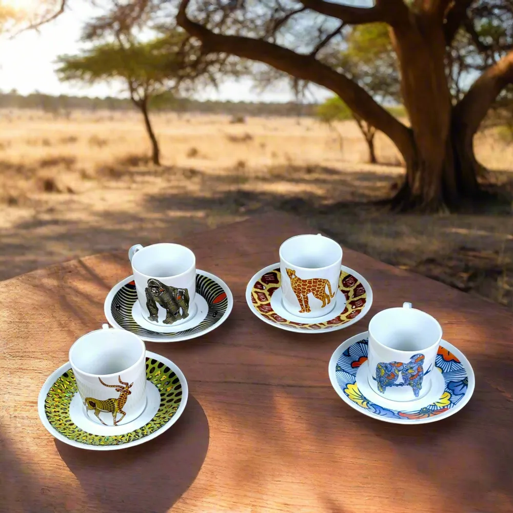 Gifts - Limited Edition: Set of 4 Customizable African WAX Coffee Cups in Fine French Porcelain - KEMI HOME ART