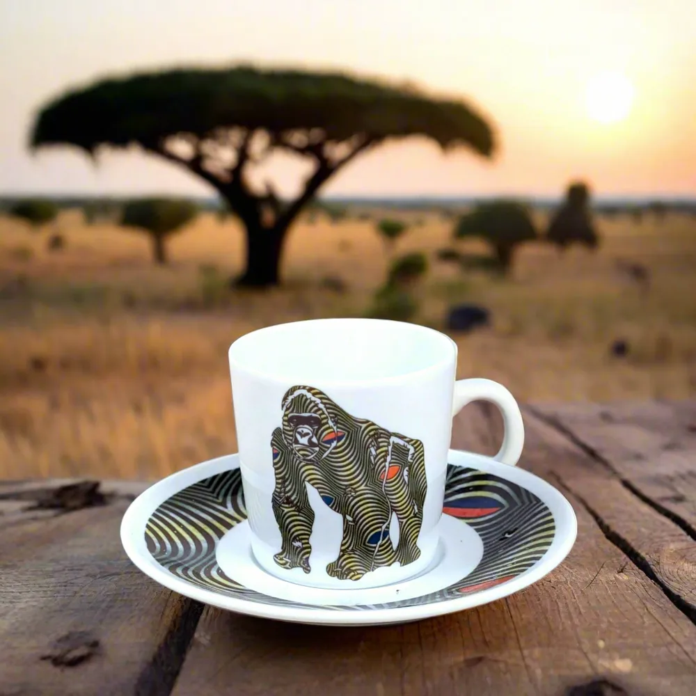 Gifts - Limited Edition: Set of 4 Customizable African WAX Coffee Cups in Fine French Porcelain - KEMI HOME ART