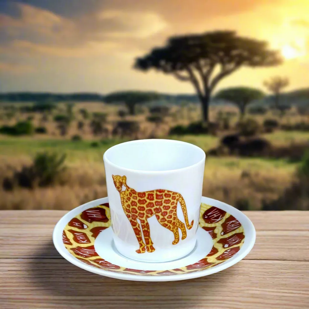 Gifts - Limited Edition: Set of 4 Customizable African WAX Coffee Cups in Fine French Porcelain - KEMI HOME ART