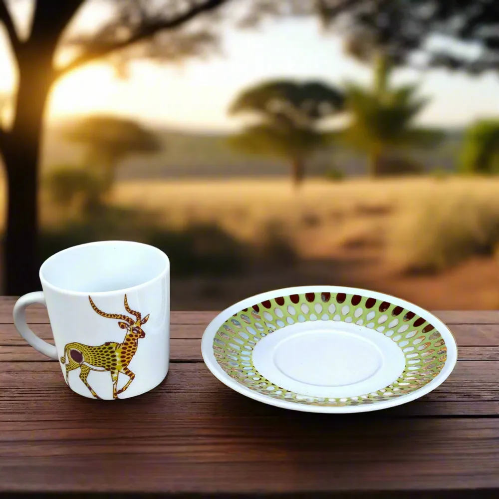 Gifts - Limited Edition: Set of 4 Customizable African WAX Coffee Cups in Fine French Porcelain - KEMI HOME ART