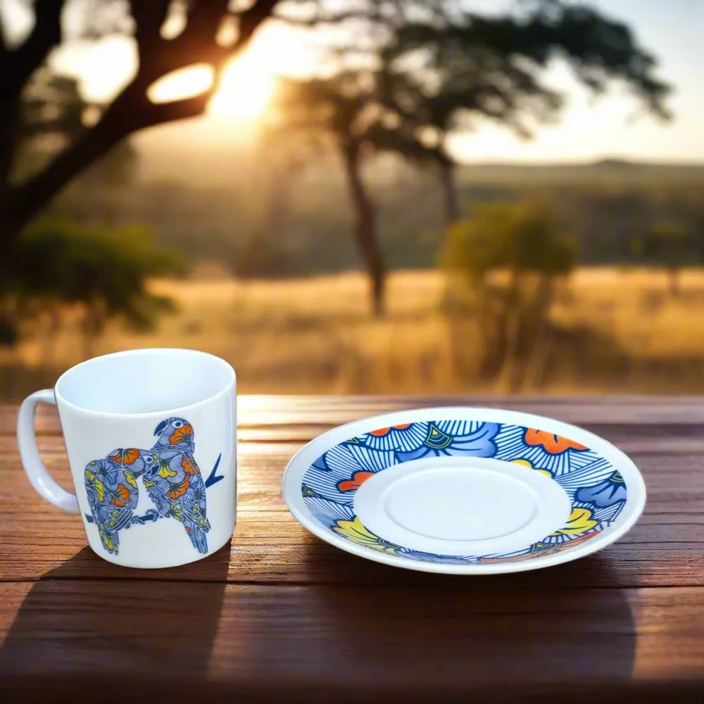 Gifts - Limited Edition: Set of 4 Customizable African WAX Coffee Cups in Fine French Porcelain - KEMI HOME ART