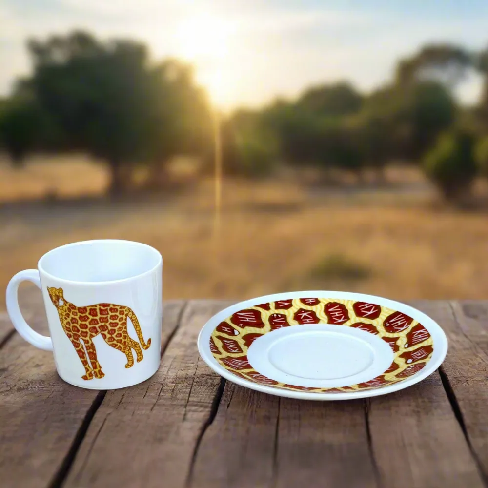 Gifts - Limited Edition: Set of 4 Customizable African WAX Coffee Cups in Fine French Porcelain - KEMI HOME ART