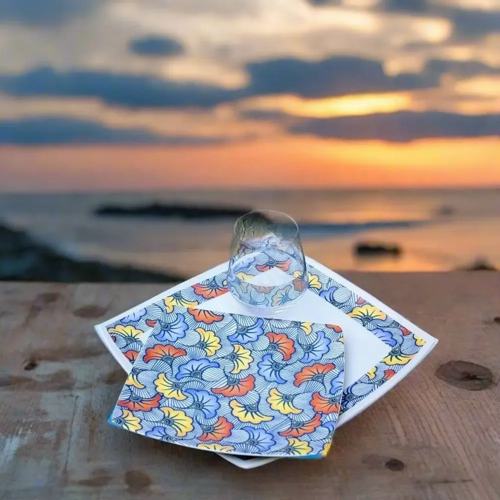 Gifts - Blue WAX Elegance: Customizable French Porcelain Plate Set - Unique Floral Motifs for Weddings & Celebrations - KEMI HOME ART