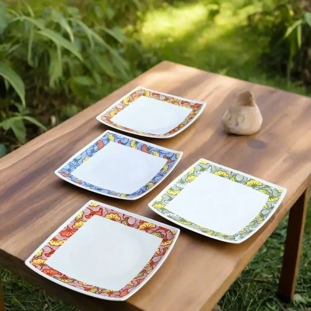 Gifts - Blue WAX Elegance: Customizable French Porcelain Plate Set - Unique Floral Motifs for Weddings & Celebrations - KEMI HOME ART