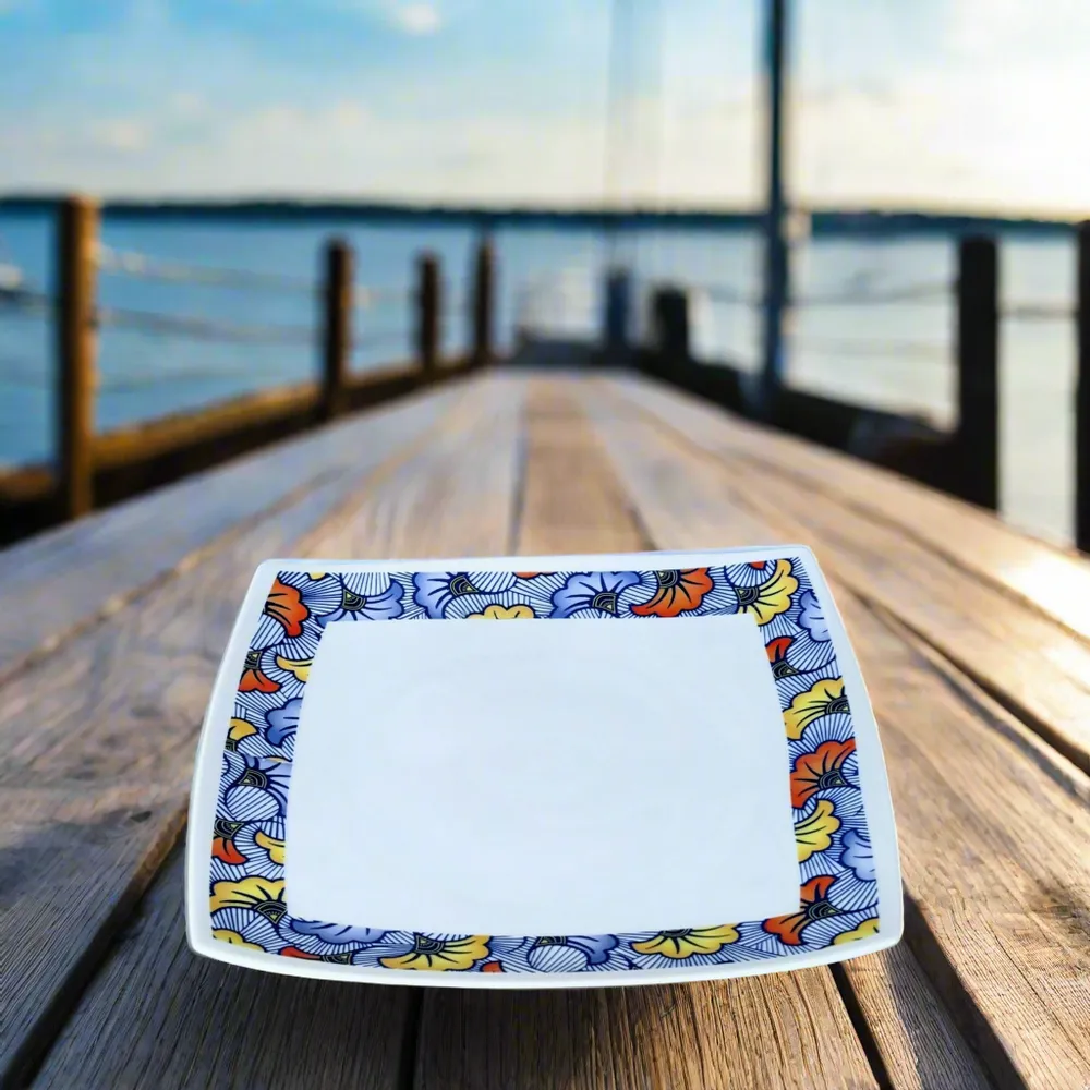 Gifts - Blue WAX Elegance: Customizable French Porcelain Plate Set - Unique Floral Motifs for Weddings & Celebrations - KEMI HOME ART