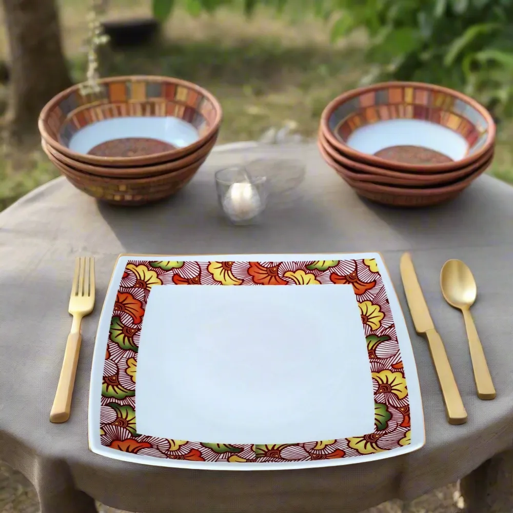 Gifts - Red WAX Sparkle: Customizable French Porcelain Plate Set - Unique Wedding Floral Motifs - KEMI HOME ART