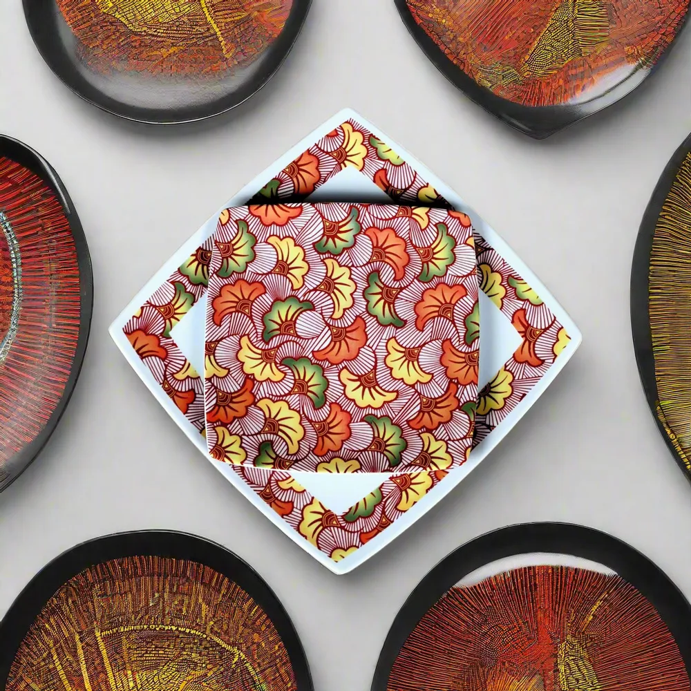 Gifts - Red WAX Sparkle: Customizable French Porcelain Plate Set - Unique Wedding Floral Motifs - KEMI HOME ART