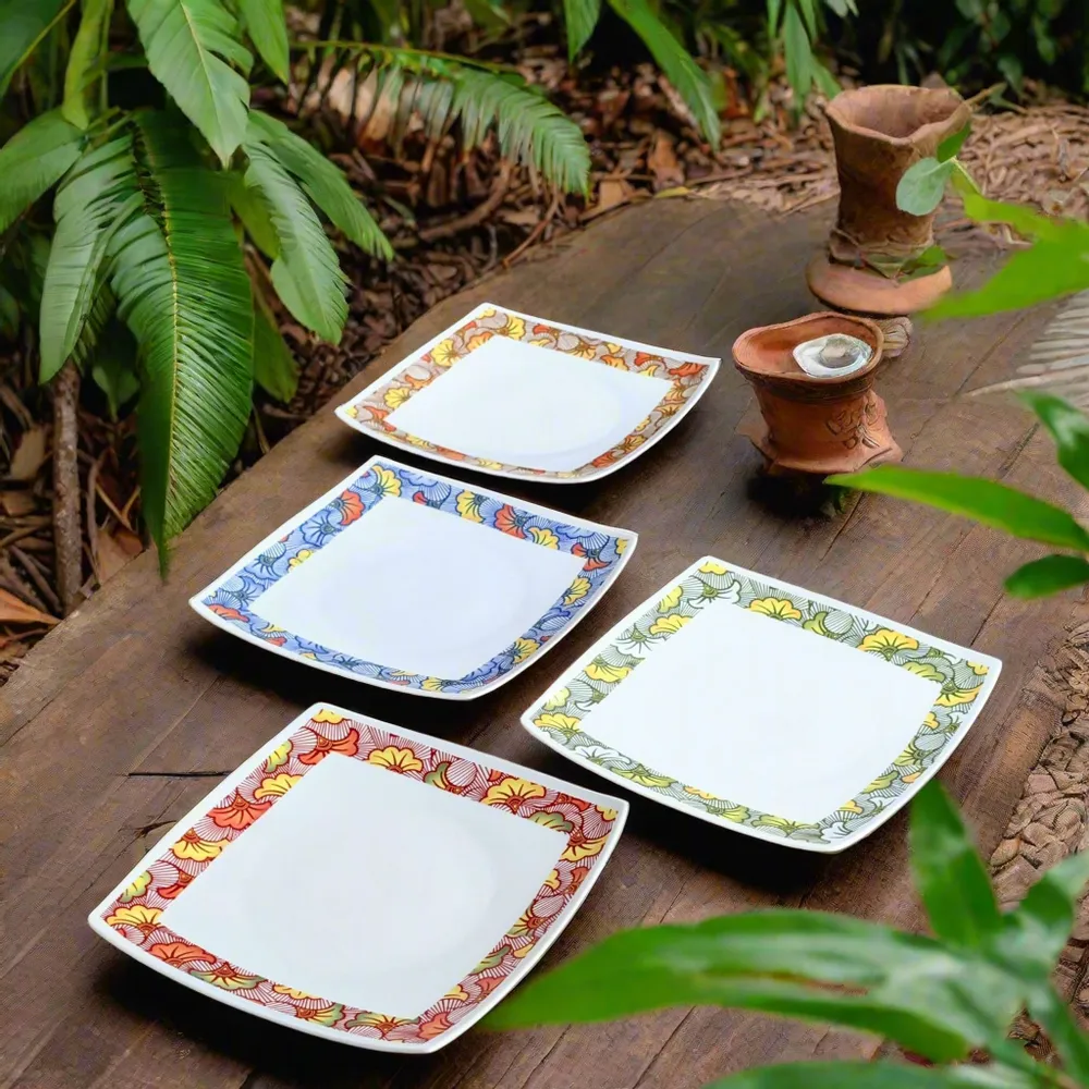 Gifts - Red WAX Sparkle: Customizable French Porcelain Plate Set - Unique Wedding Floral Motifs - KEMI HOME ART