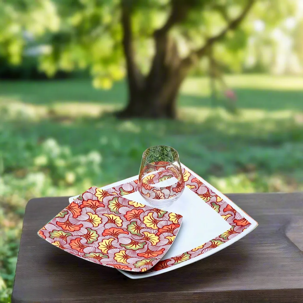 Gifts - Red WAX Sparkle: Customizable French Porcelain Plate Set - Unique Wedding Floral Motifs - KEMI HOME ART