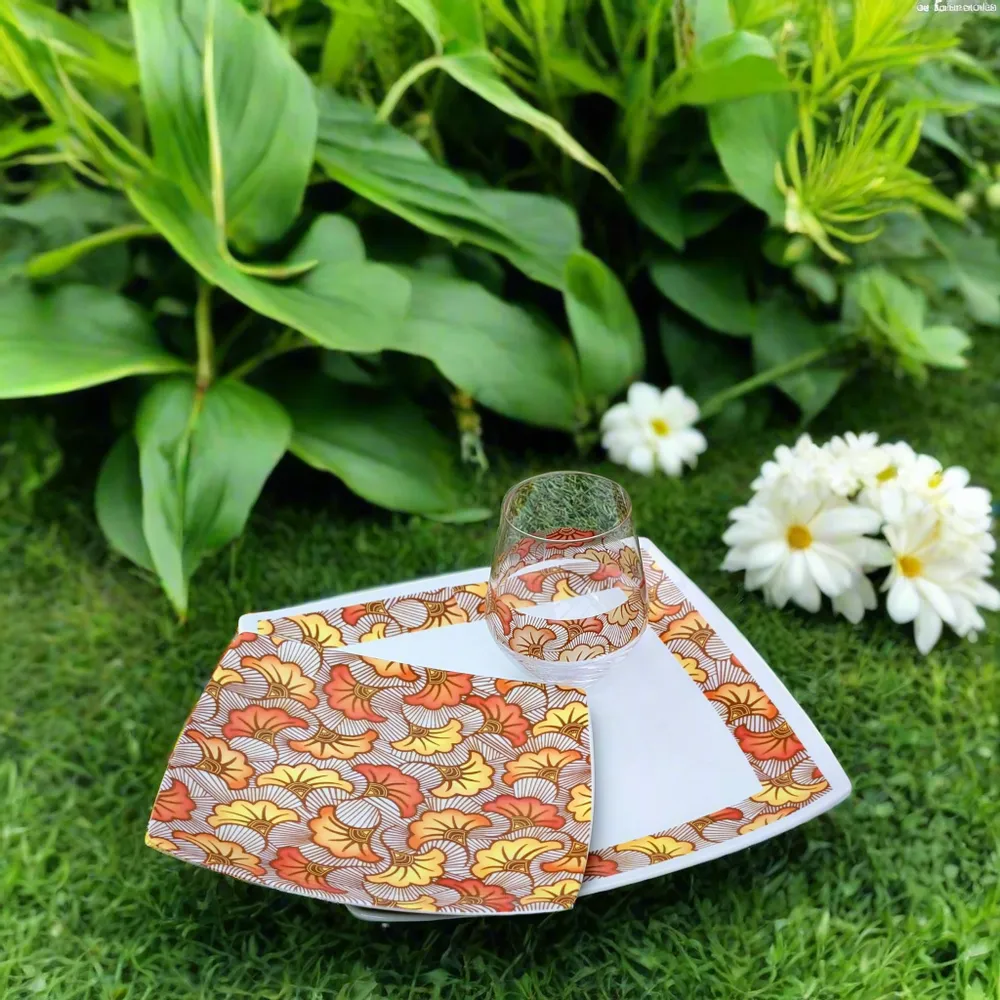 Gifts - Limited Edition: Customizable Porcelain Plate Set - WAX 'Wedding Flowers' Ochre Motif, Unique French Craftsmanship - KEMI HOME ART