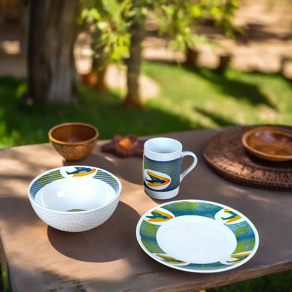 Gifts - Morning Awakening: Customizable French Fine Porcelain Breakfast Set - WAX Swallow Motif, Art of Living & Symbols of Hope - KEMI HOME ART