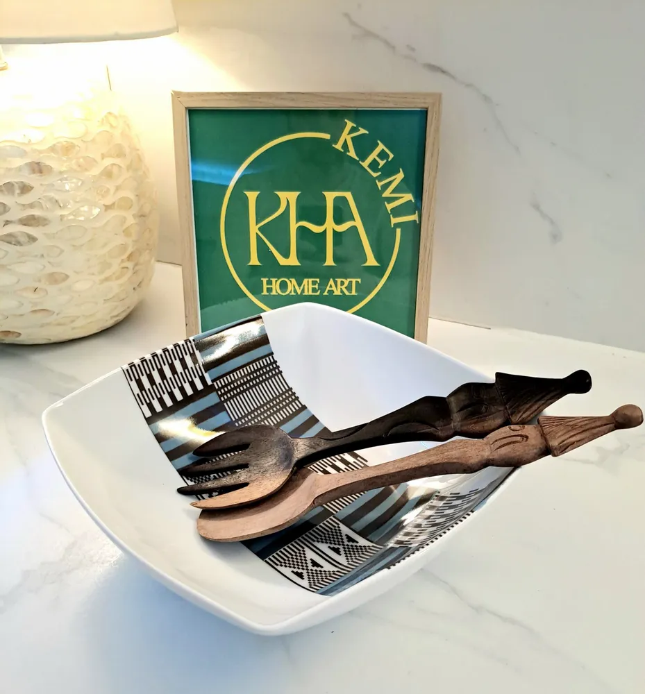 Gifts - Handcrafted Customizable Porcelain Bowl - Kanta Blue Niger Pattern, Unique Ethnic Elegance - KEMI HOME ART