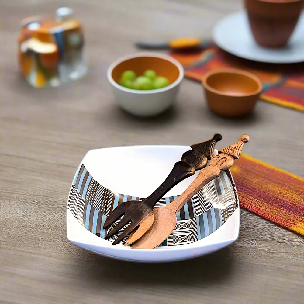 Gifts - Handcrafted Customizable Porcelain Bowl - Kanta Blue Niger Pattern, Unique Ethnic Elegance - KEMI HOME ART