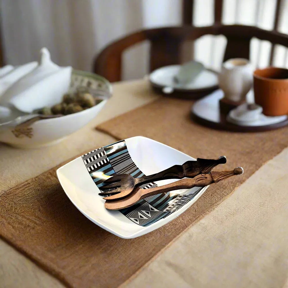 Gifts - Handcrafted Customizable Porcelain Bowl - Kanta Blue Niger Pattern, Unique Ethnic Elegance - KEMI HOME ART