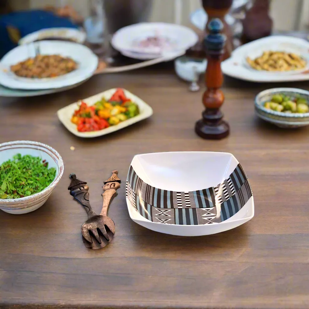 Gifts - Handcrafted Customizable Porcelain Bowl - Kanta Blue Niger Pattern, Unique Ethnic Elegance - KEMI HOME ART