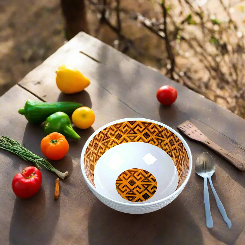 Gifts - Cultural Awakening: Customizable French Porcelain Breakfast Set, Ntshak Kuba Motif - Unique and Elegant Craftsmanship - KEMI HOME ART